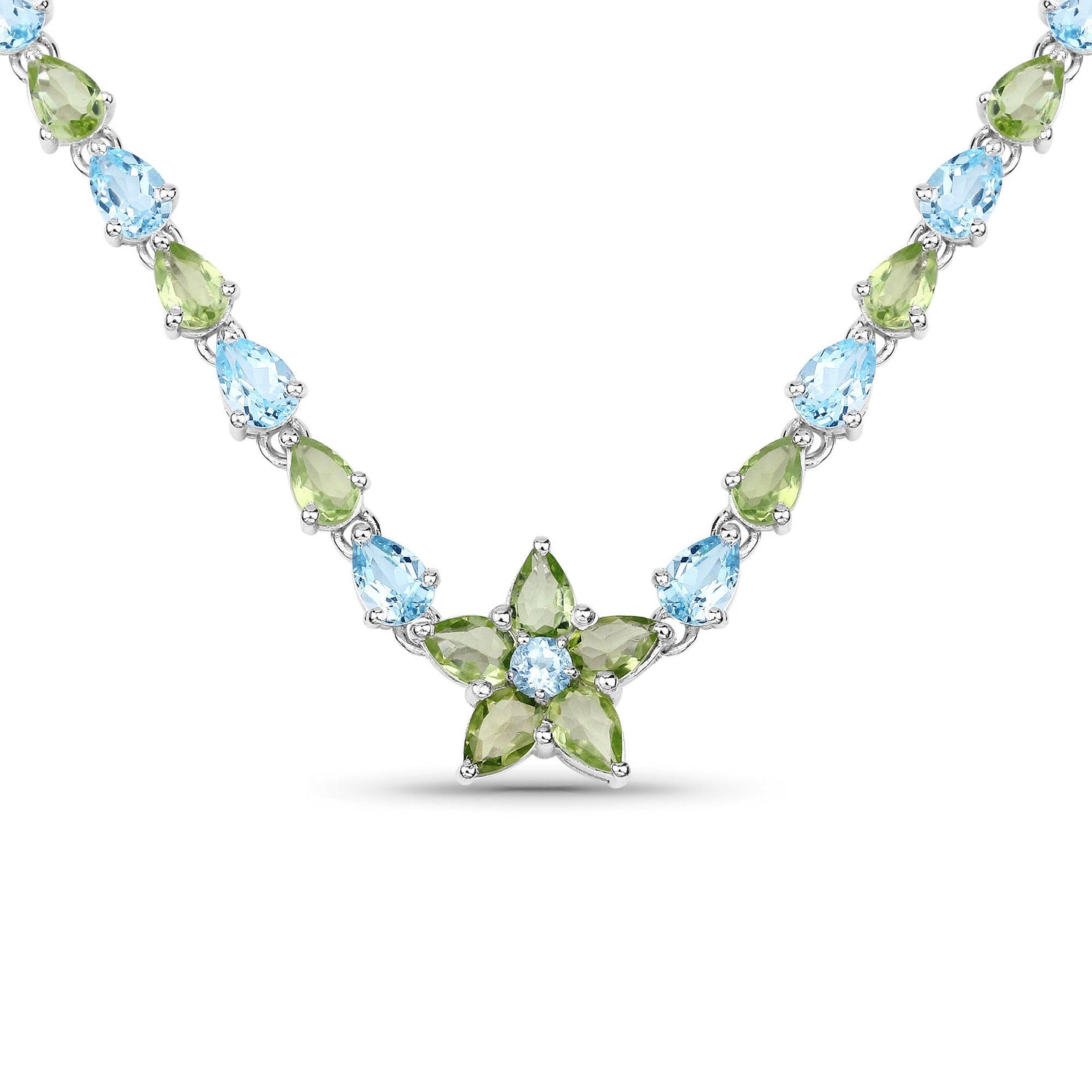 29.48 Carat Genuine Blue Topaz and Peridot .925 Sterling Silver Necklace
