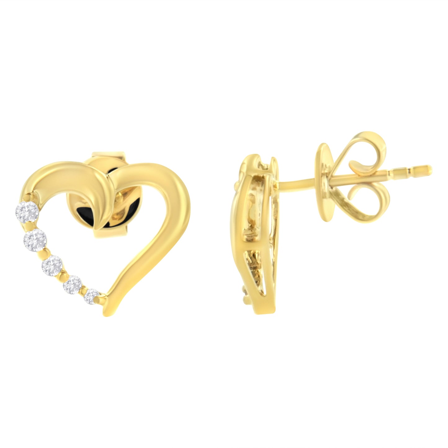 14K Yellow Gold 1/8 Cttw Diamond Journey Heart Hoop Earrings (K-L Color, I1-I2 Clarity)