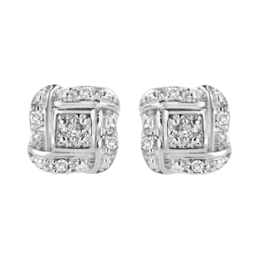 .925 Sterling Silver Round-Cut Diamond Accent Swirl Square Knot Stud Earrings (H-I Color, I2-I3 Clarity)