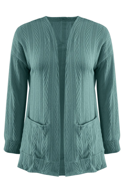 Full Size Textured Open Front Long Sleeve Cardigan