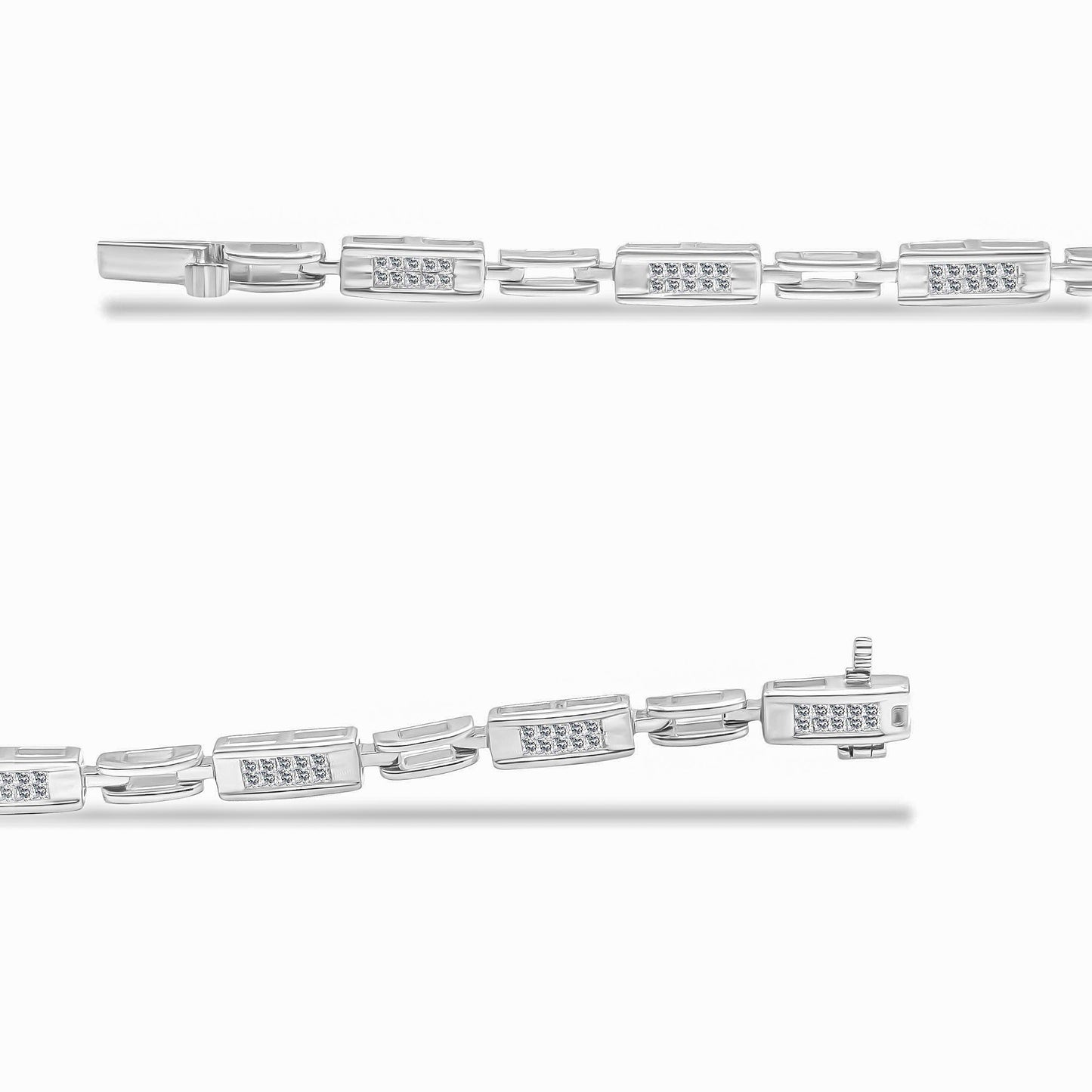 14K White Gold 1.0 Cttw Invisible Set Princess Cut Diamond Alternating Station and Link Tennis Bracelet (I-J Color, I1-I2 Clarity) - Size 7.25" Inches