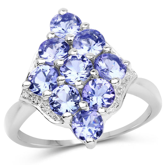 Bague en argent sterling 925 avec tanzanite véritable de 2,07 carats