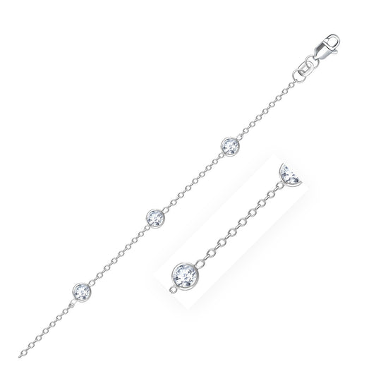 Chaîne de cheville en or blanc 14 carats avec oxydes de zirconium blancs ronds