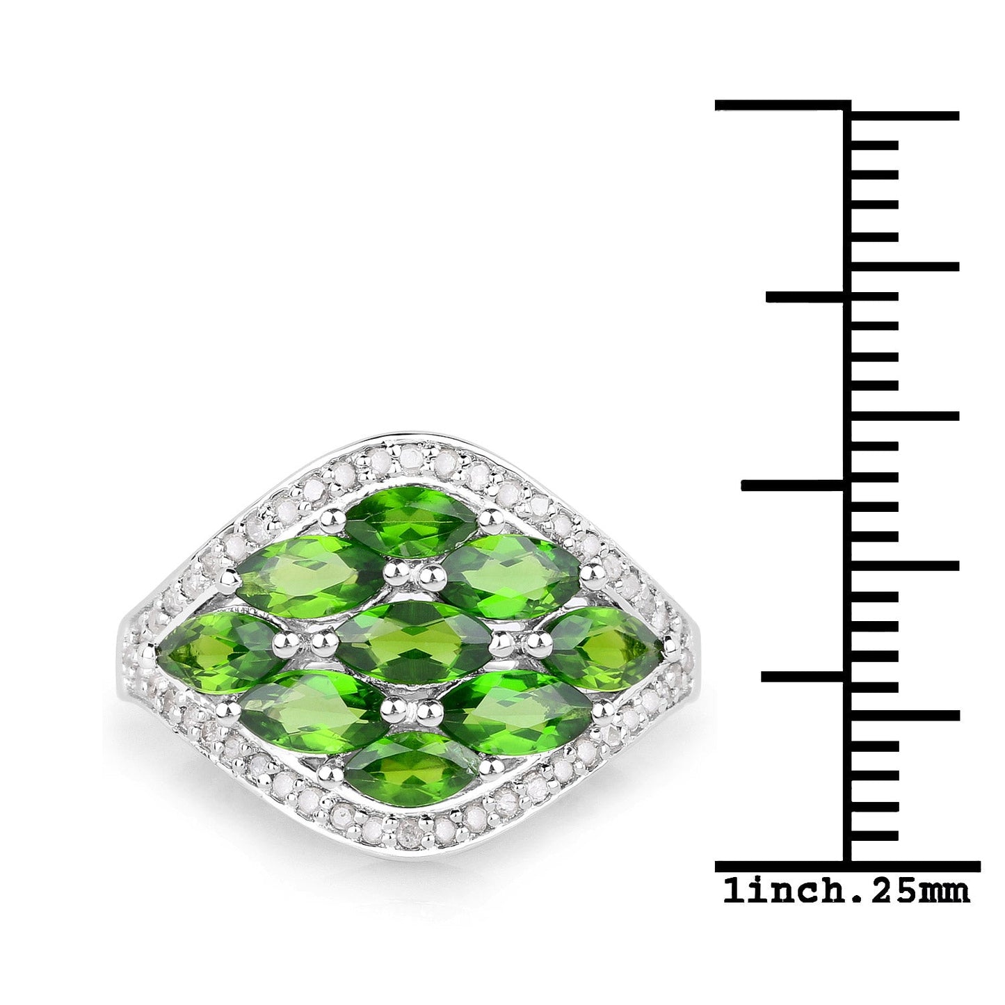 2.37 Carat Genuine Chrome Diopside and White Diamond .925 Sterling Silver Ring