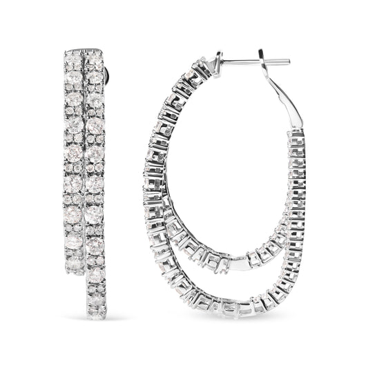 Boucles d'oreilles créoles doubles asymétriques en or blanc 14 carats avec diamants de 4,0 carats (couleur I-J, pureté I1-I2)