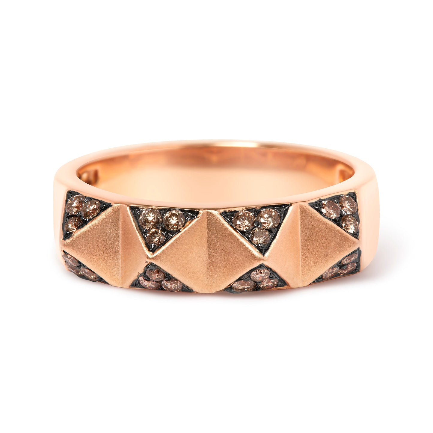 14K Rose Gold 1/4 Cttw Brown Diamond Pyramid Band Ring (Brown Color, SI1-SI2 Clarity)- Size 7