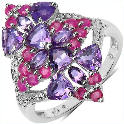 2.58 Carat Genuine Amethyst & Ruby .925 Sterling Silver Ring