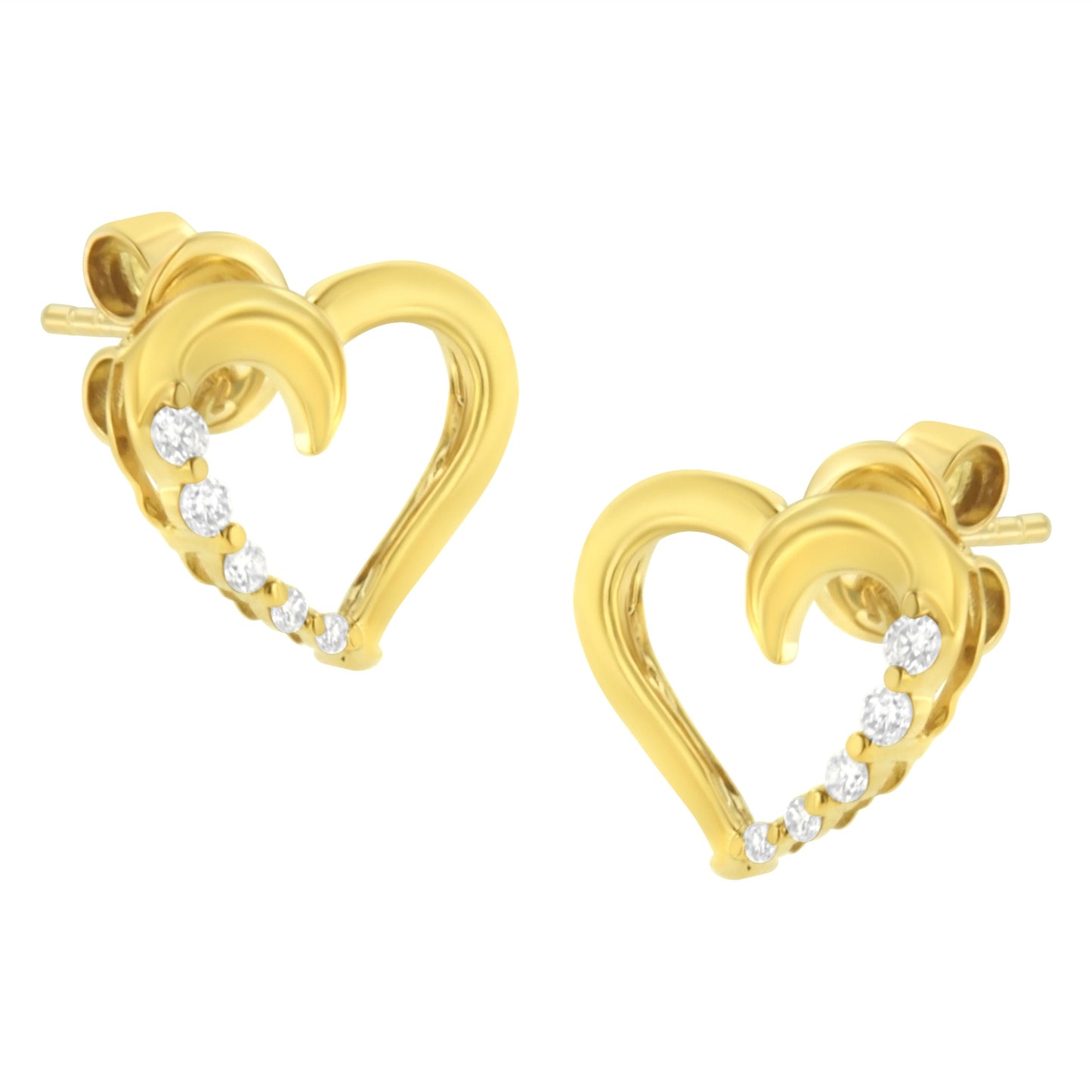 14K Yellow Gold 1/8 Cttw Diamond Journey Heart Hoop Earrings (K-L Color, I1-I2 Clarity)