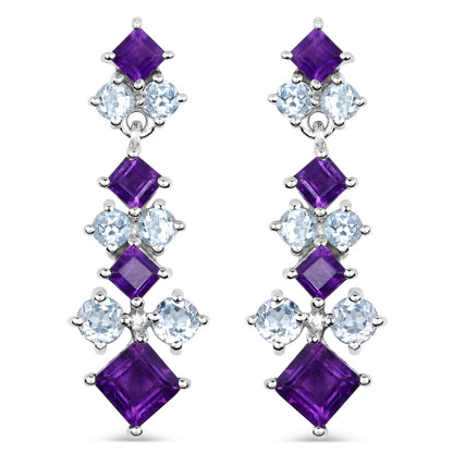 4.94 Carat Genuine Amethyst & Blue Topaz .925 Sterling Silver Earrings