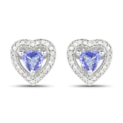 1.20 Carat Genuine Tanzanite & White Diamond .925 Sterling Silver Earrings