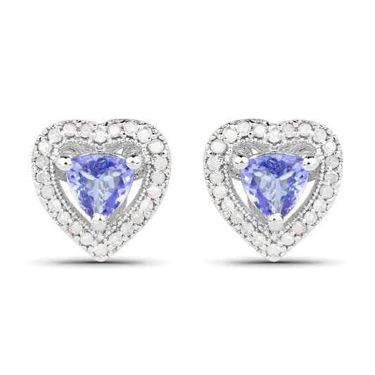 1.20 Carat Genuine Tanzanite & White Diamond .925 Sterling Silver Earrings