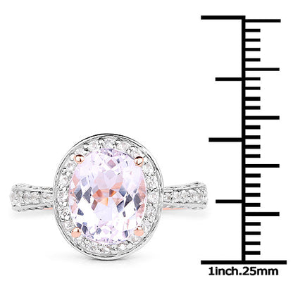 14K Rose Gold Plated 3.86 Carat Genuine Kunzite and White Zircon .925 Sterling Silver Ring