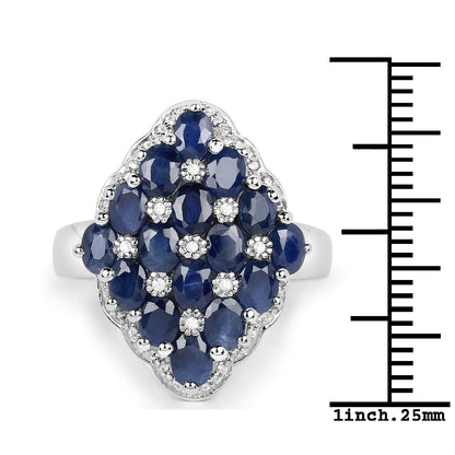 3.48 Carat Genuine Blue Sapphire and White Zircon .925 Sterling Silver Ring
