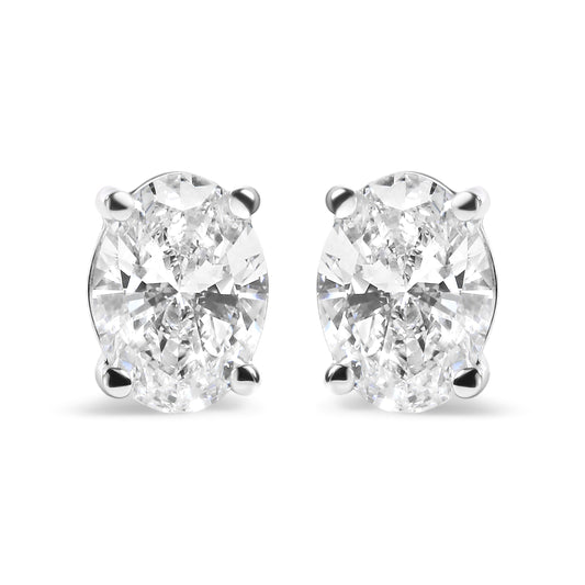 Clous d'oreilles solitaires ovales en or blanc 14 carats avec diamants de laboratoire de 0,75 carat (couleur F-G, pureté VS1-VS2)