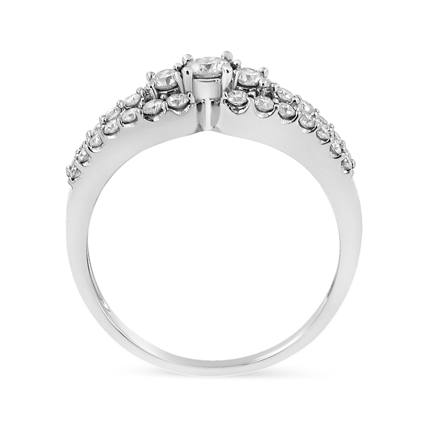 10K White Gold 1/2 Cttw Round Cut Diamond Three Stone Split Shank Band Ring (H-I Color, SI1-SI2 Clarity) - Size 6