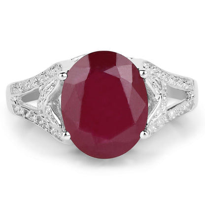 4.00 Carat Genuine Glass Filled Ruby .925 Sterling Silver Ring