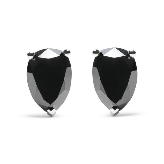 Boucles d'oreilles clous en or blanc 14 carats avec diamants noirs taille poire 2,00 carats
