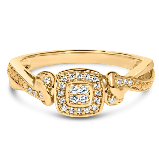 Bague de fiançailles auréole composite en or jaune 14 carats plaqué argent sterling 925 avec diamants taille ronde 0,10 carat (couleur I-J, pureté I3) - Taille 7