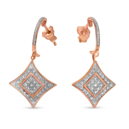 10K Rose Gold Plated Sterling Silver Round Cut Diamond Cushion Dangle Earrings (0.04 cttw, H-I Color, I2-I3 Clarity)