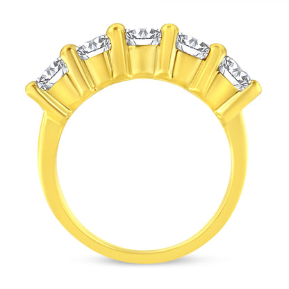 14K Yellow Gold Plated .925 Sterling Silver 2.0 Cttw Shared Prong Set Diamond 5 Stone Wedding Band Ring (J-K Color, I1-I2 Clarity) - Size 7