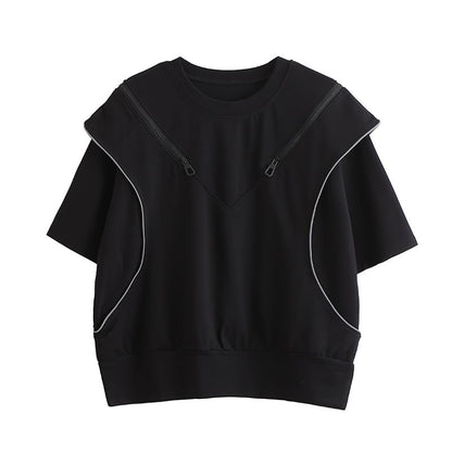 Black Off Shoulder T-Shirt with Zipper Detail