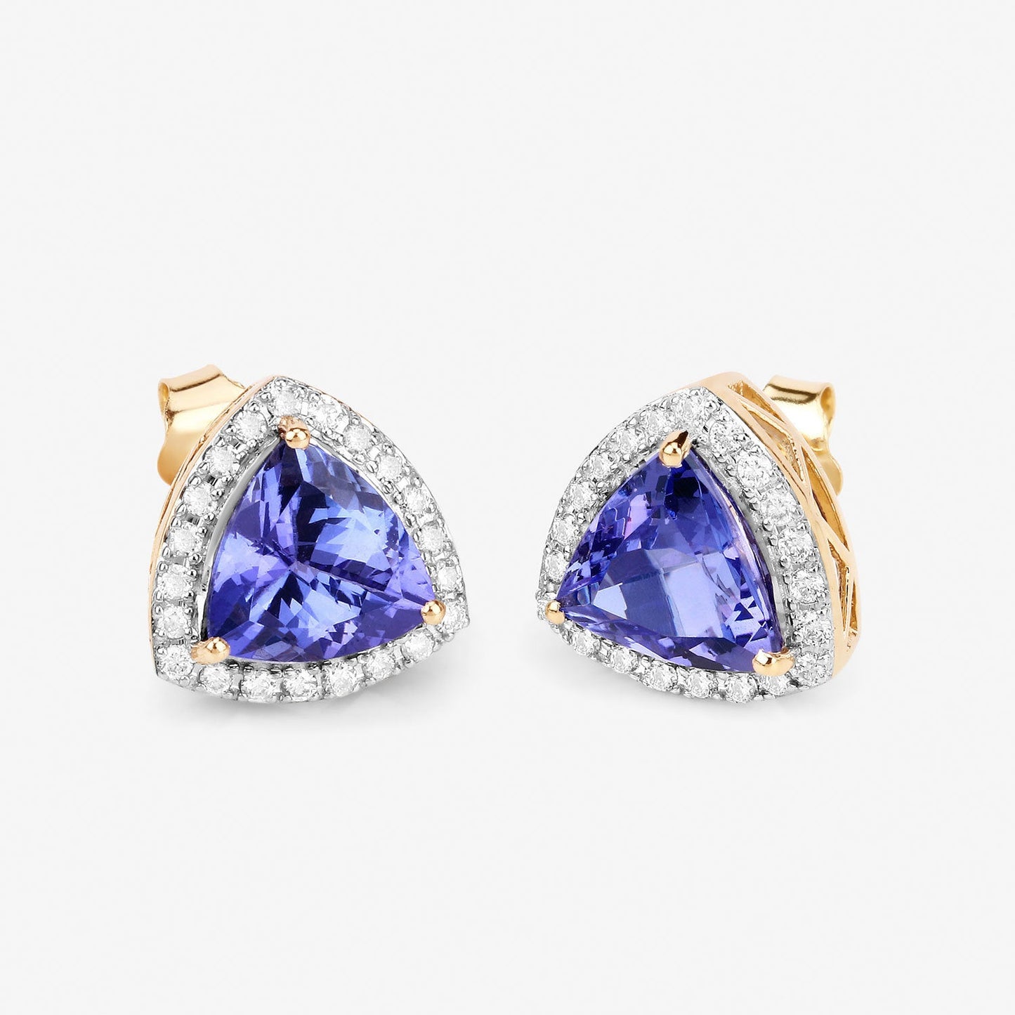 3.82 Carat Genuine Tanzanite and White Diamond 14K Yellow Gold Earrings