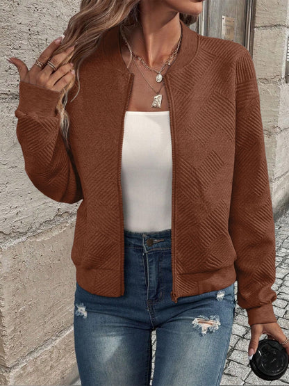 2026 Spring And Autumn Cross-Border Amazon European And American Women's Fashion New Plaid Zipper Round Neck Long Sleeve Jacket For Women