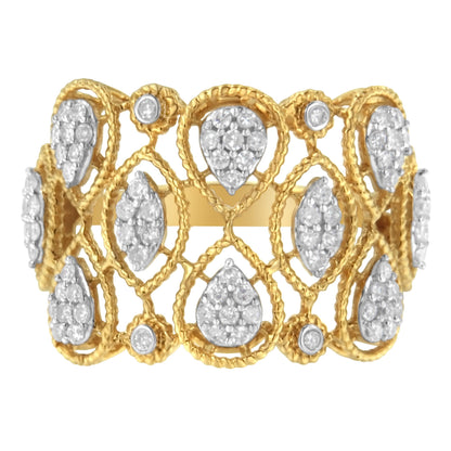 14K Yellow Gold Diamond Art Deco Ring (1/2 Cttw, H-I Color, I1 Clarity) - Size 7