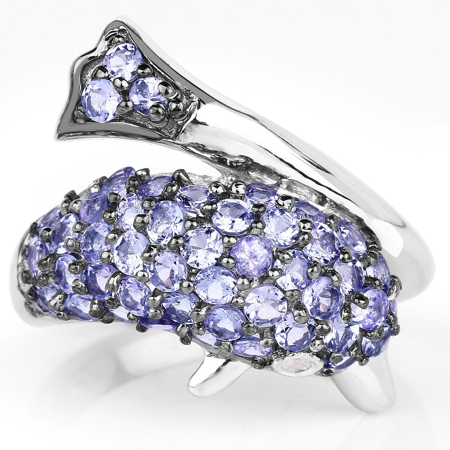 1.45 Carat Genuine Tanzanite and White Diamond .925 Sterling Silver Ring