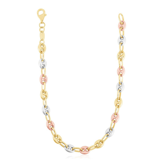 Chaîne maille Marine bouffante, or tricolore 14K, finition polie