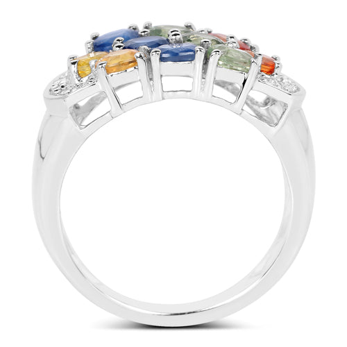 2.05 Carat Genuine Multi Sapphire .925 Sterling Silver Ring