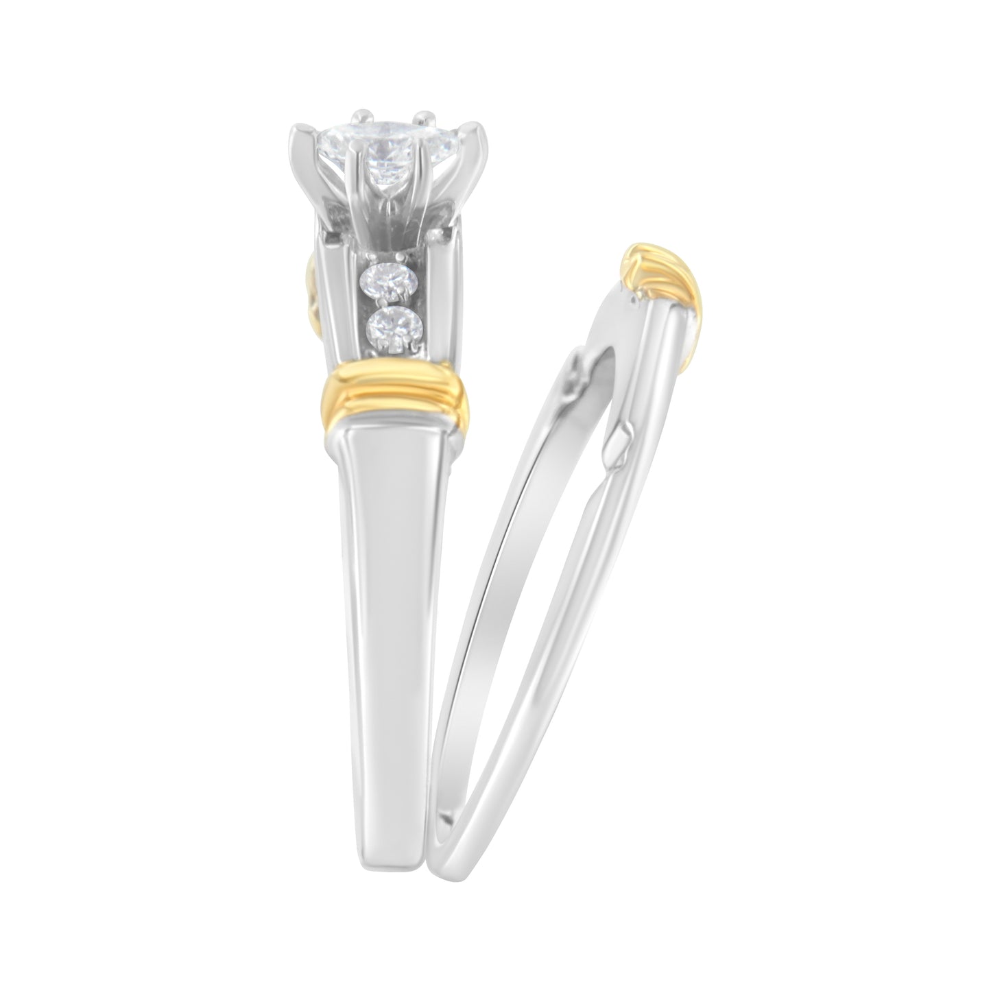 14K Yellow and White Gold 1/3 Cttw Marquise Diamond Cocktail Engagement Ring Set (H-I Color, SI1-SI2 Clarity) - Size 7