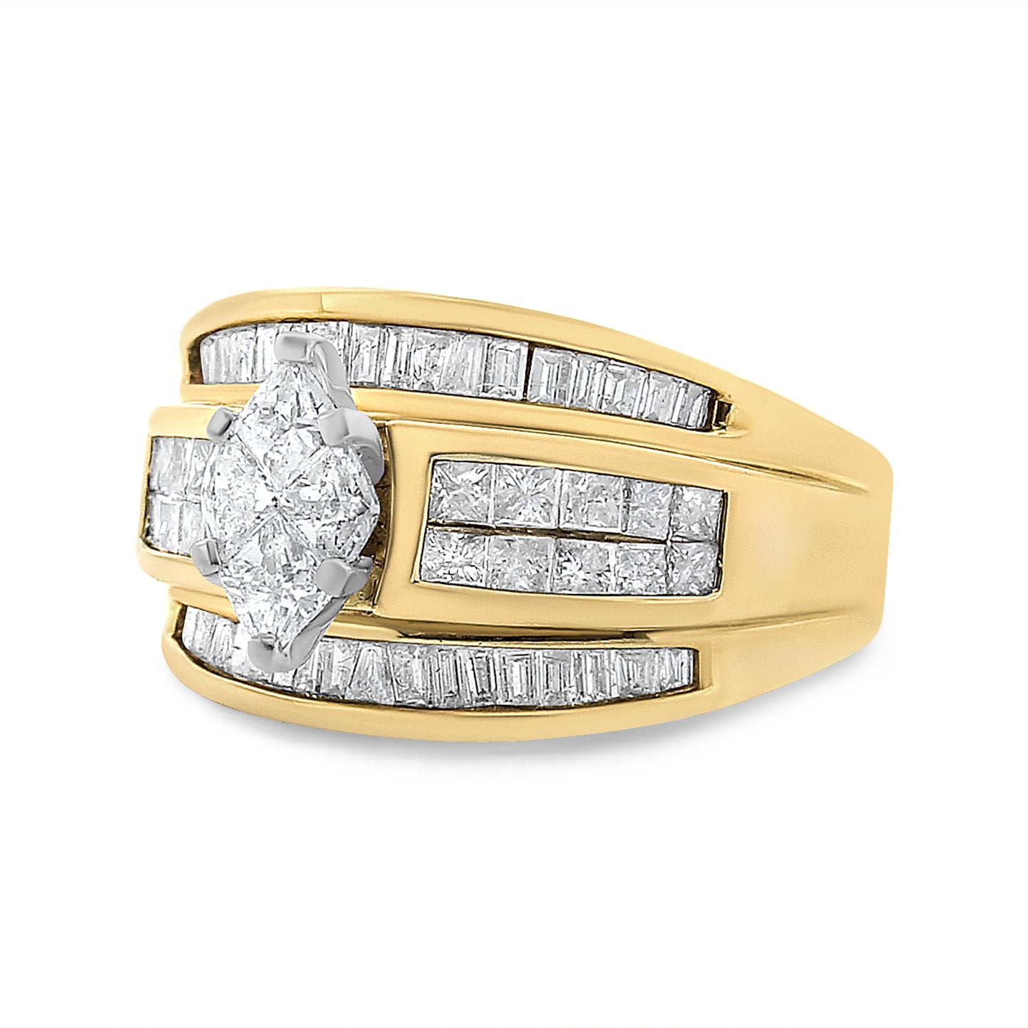 14K Yellow Gold 1 1/2 Cttw Pie, Princess and Baguette-cut Diamond Marquise Shaped Engagement Cocktail Ring Band (H-I Color, I1-I2 Clarity) - Ring Size 7