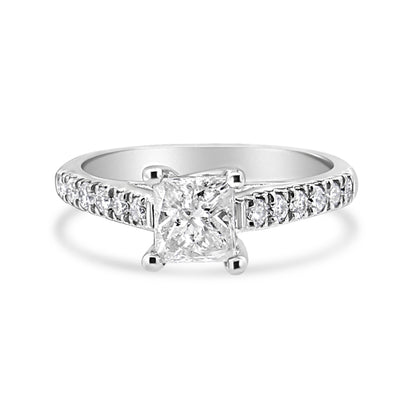 14K White Gold 1 1/5 Cttw 4-Prong Set Princess Diamond Classic Engagement Ring (I1-I2 Color, H-I Clarity) Ring Size 7