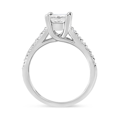 14K White Gold 1 1/5 Cttw 4-Prong Set Princess Diamond Classic Engagement Ring (I1-I2 Color, H-I Clarity) Ring Size 7