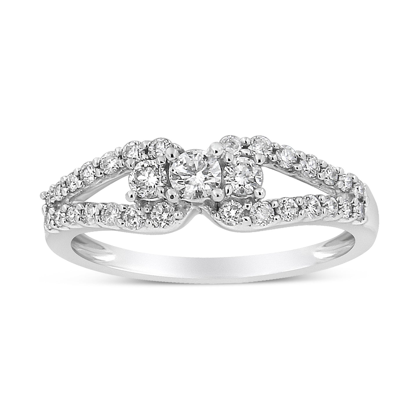 10K White Gold 1/2 Cttw Round Cut Diamond Three Stone Split Shank Band Ring (H-I Color, SI1-SI2 Clarity) - Size 6