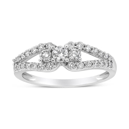 10K White Gold 1/2 Cttw Round Cut Diamond Three Stone Split Shank Band Ring (H-I Color, SI1-SI2 Clarity) - Size 6