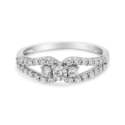 10K White Gold 1/2 Cttw Round Cut Diamond Three Stone Split Shank Band Ring (H-I Color, SI1-SI2 Clarity) - Size 6
