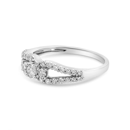 10K White Gold 1/2 Cttw Round Cut Diamond Three Stone Split Shank Band Ring (H-I Color, SI1-SI2 Clarity) - Size 6