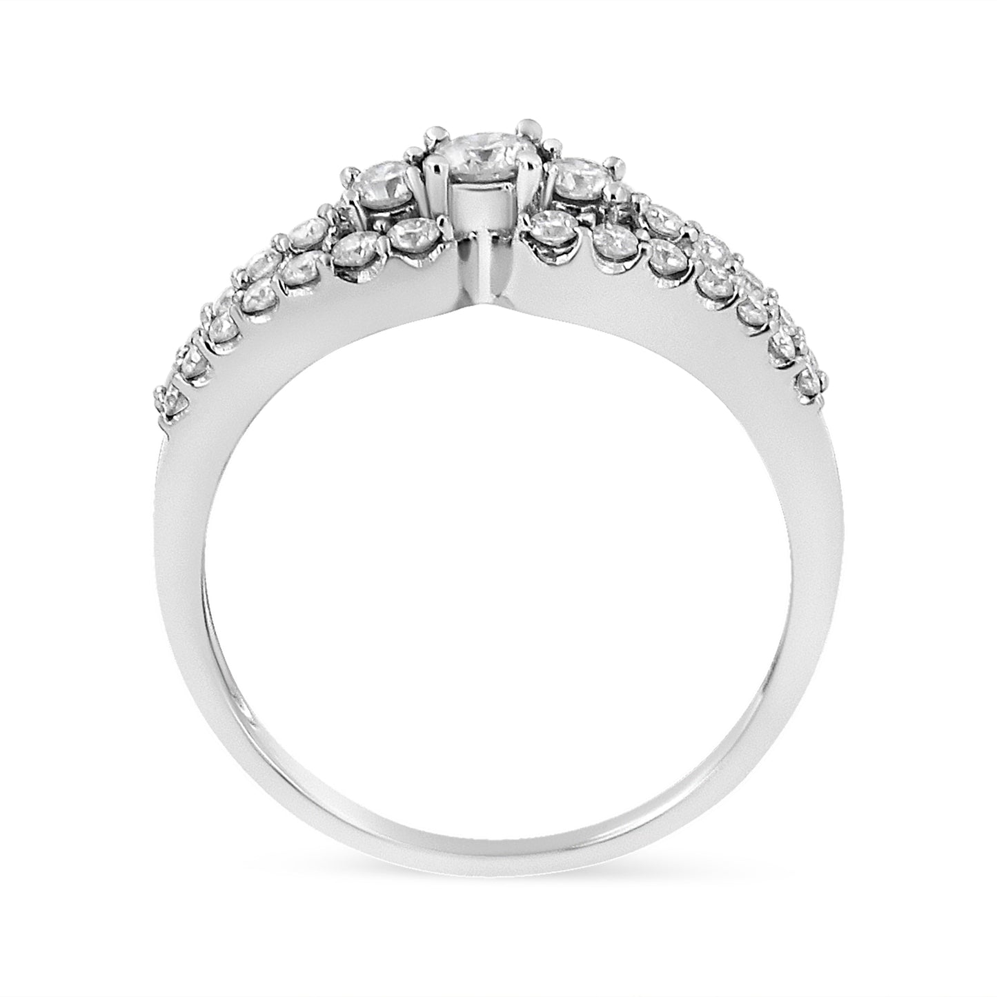 10K White Gold 1/2 Cttw Round Cut Diamond Three Stone Split Shank Band Ring (H-I Color, SI1-SI2 Clarity) - Size 6