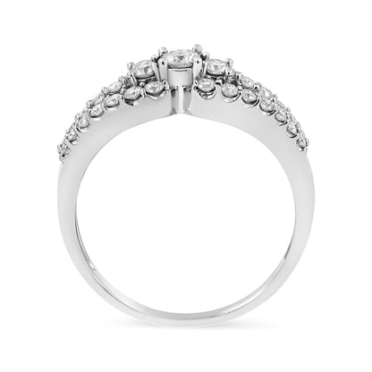 10K White Gold 1/2 Cttw Round Cut Diamond Three Stone Split Shank Band Ring (H-I Color, SI1-SI2 Clarity) - Size 6