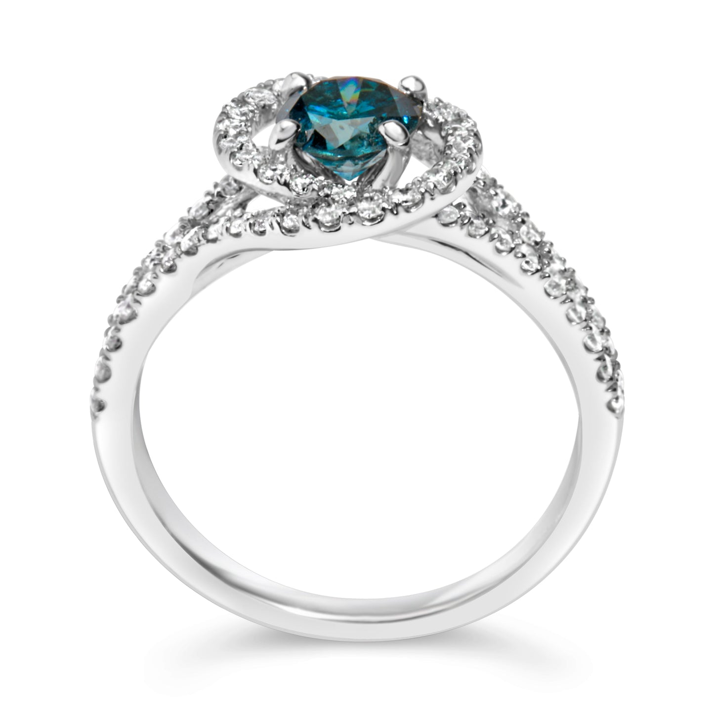 14K White Gold 1-1/3 Cttw White & Blue Diamond Interweaving Double Halo Cocktail Statement Ring (G-H and Fancy Blue Color, SI2-I1 Clarity) - Size 6