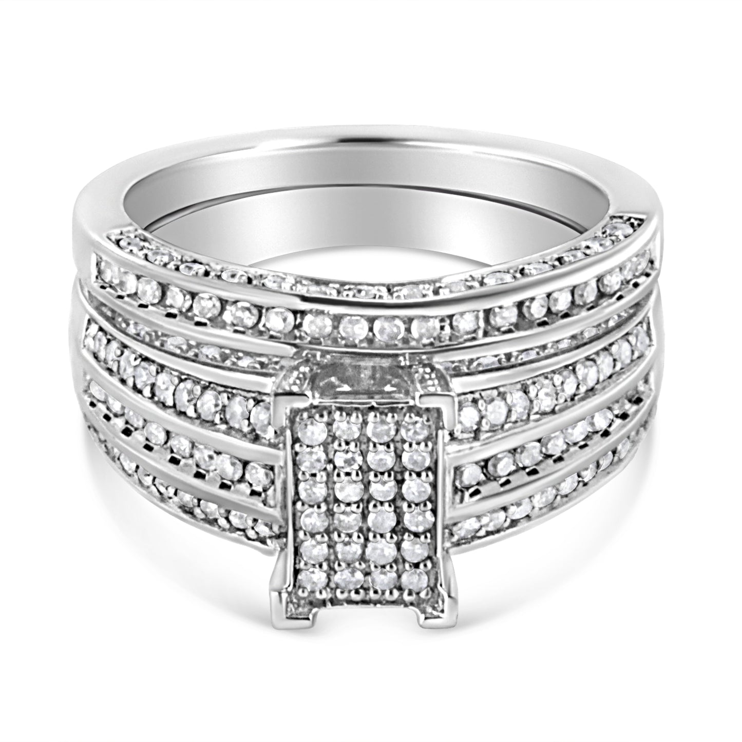 .925 Sterling Silver 3/4 Cttw Prong Set Round Diamond Composite Engagement Ring and Band Set (I-J Color, I3 Clarity) - Size 6.5