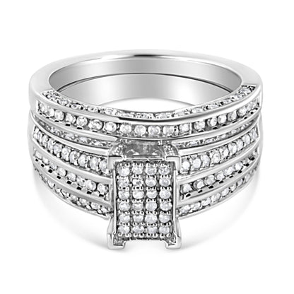 .925 Sterling Silver 3/4 Cttw Prong Set Round Diamond Composite Engagement Ring and Band Set (I-J Color, I3 Clarity) - Size 6.5