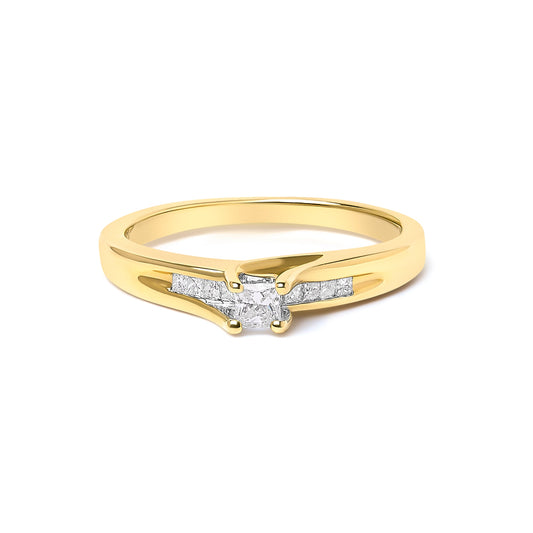 Bague de fiançailles en or jaune 14 carats avec diamant taille princesse 0,25 carat