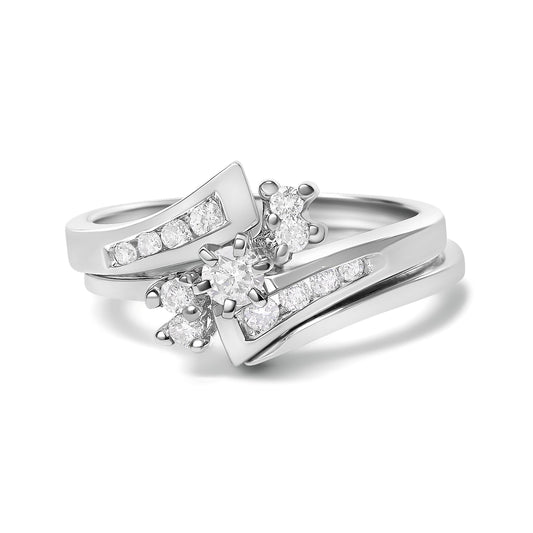 Ensemble de bagues de fiançailles et de mariage en or blanc 14 carats avec diamants tourbillons de 0,375 carat