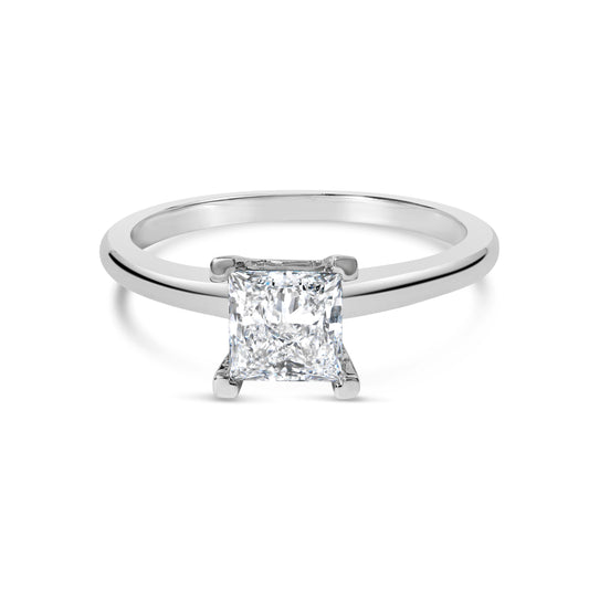 Bague de fiançailles solitaire en or blanc 14 carats avec diamant de laboratoire taille princesse de 1,0 carat (couleur F-G, pureté VS1-VS2) - Taille de bague 7