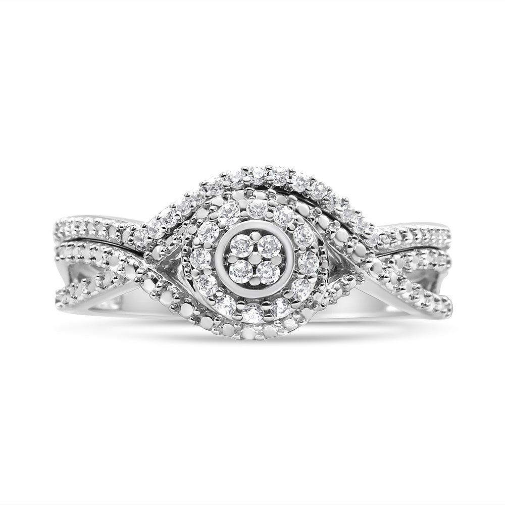 .925 Sterling Silver 1/6 Cttw Diamond Composite Halo and Split Shank Bridal Set Ring and Band  (I-J Color, I3 Clarity) - Size 7