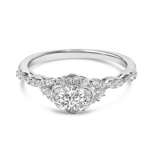 Bague de Fiançailles Vintage en Or Blanc 14 carats, Diamant de Synthèse 0,5 carat (Couleur F-G, Pureté VS1-VS2) - Taille 7