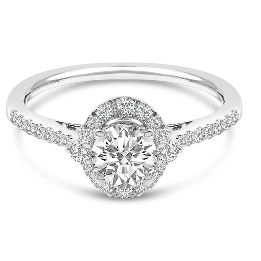 Bague de fiançailles auréole ovale en or blanc 14 carats, diamant de laboratoire de 1,00 ct (couleur F-G, pureté VS1-VS2) - Taille de bague 7
